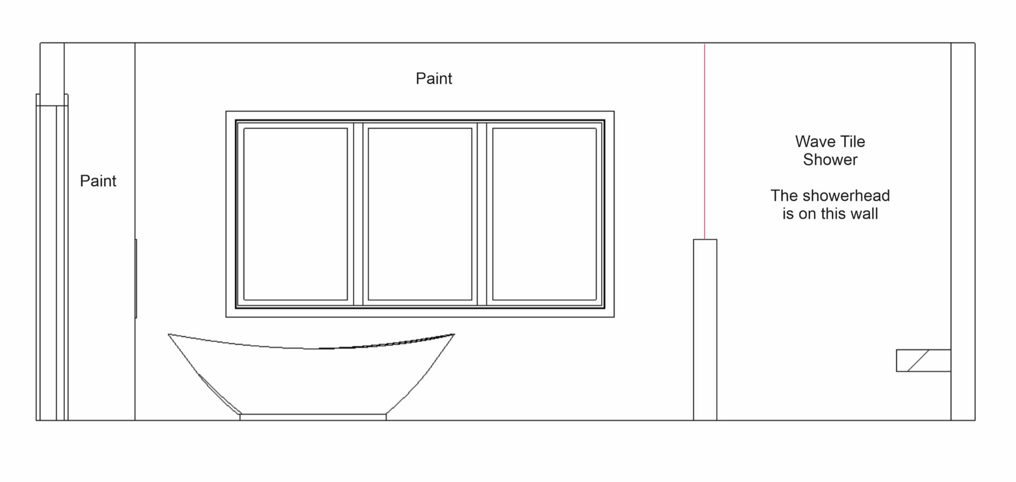 CAD elevation drawing for Jeff and April's freestanding tub wall