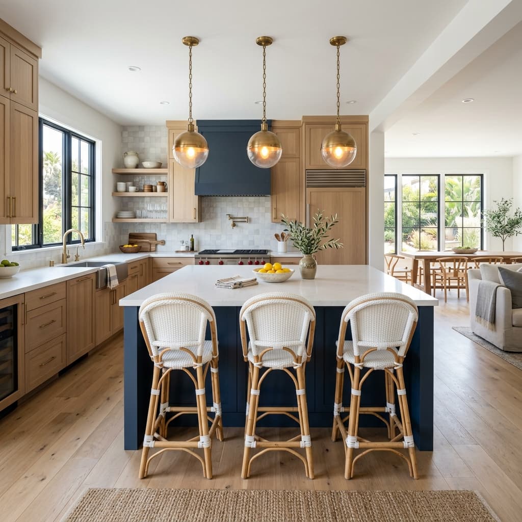 Coastal Kitchen — finished look (coastal-modern design concept) by Swell Contracting