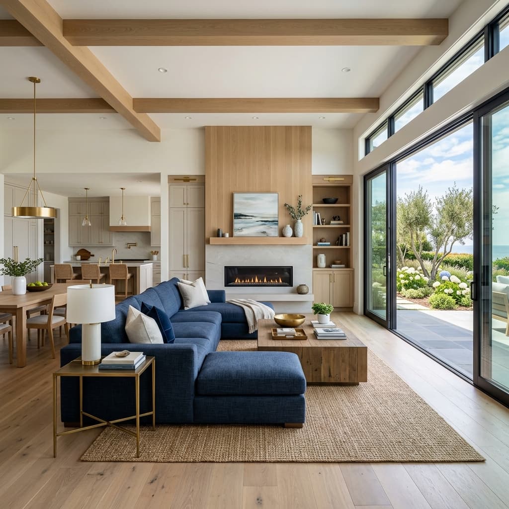 Great Room — finished look (coastal-modern design concept) by Swell Contracting