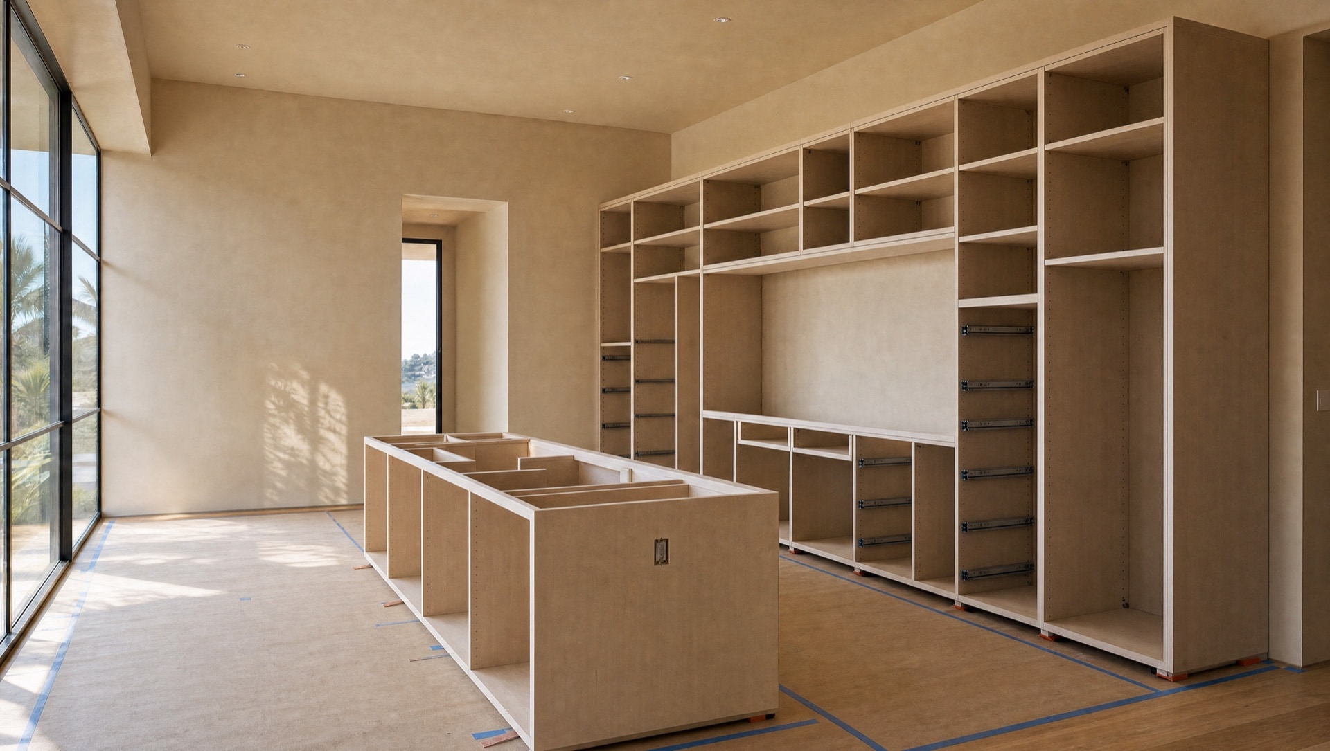 Architectural kitchen concept showing the cabinet layout stage