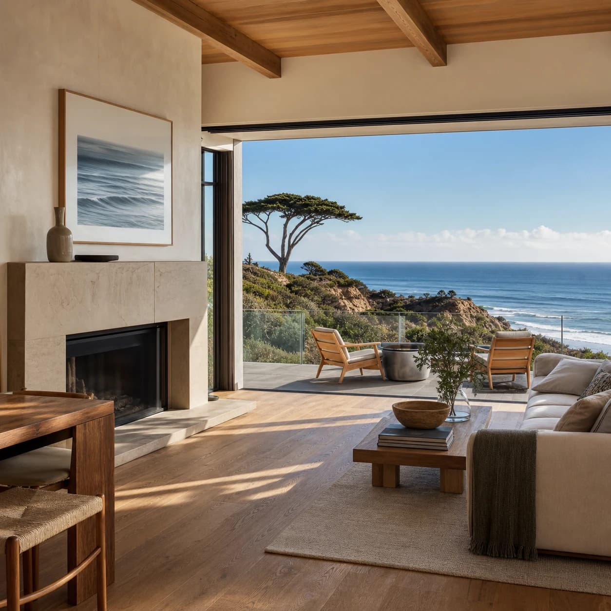 Del Mar hillside home interior overlooking sandstone bluffs and the Pacific