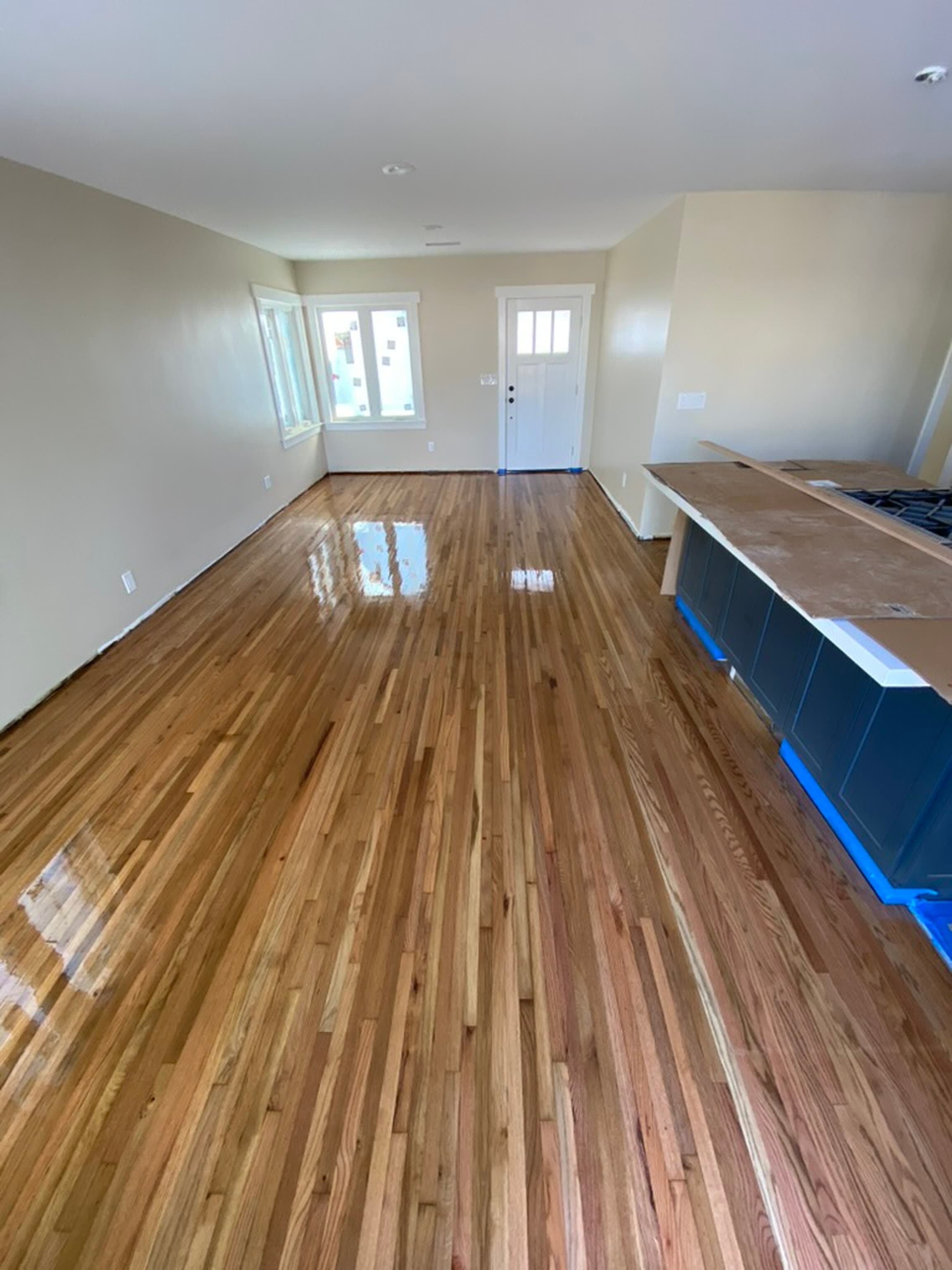 The same living room after staining and finishing