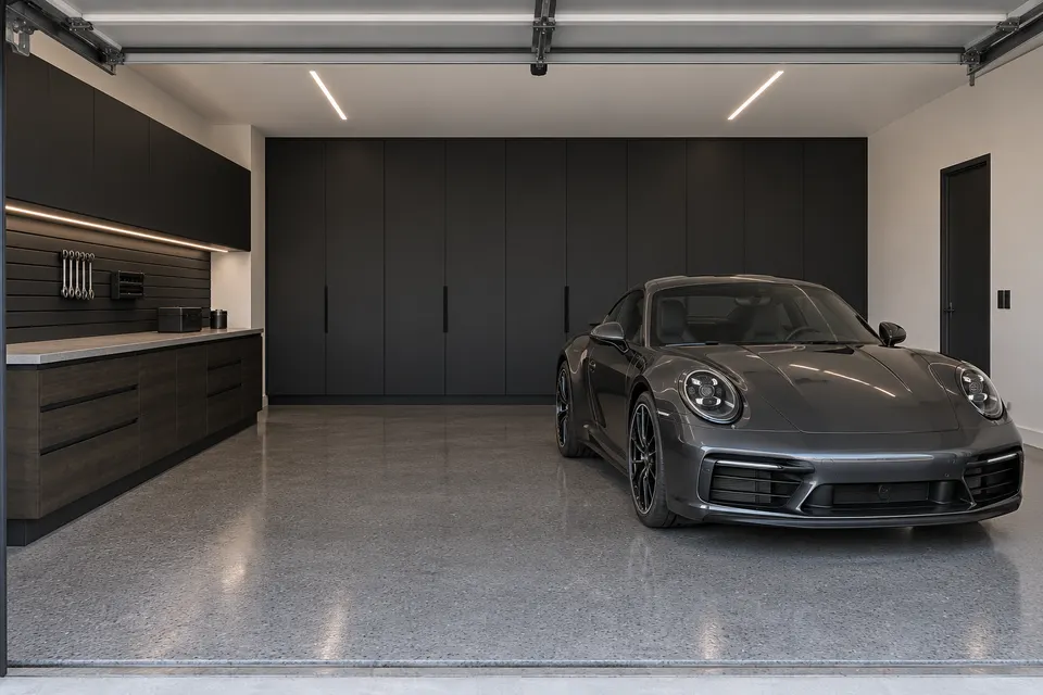 Automotive gallery: concept render of a garage with Sherwood fronts and Black doors