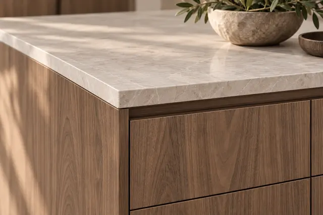 The corner you touch: close-up concept render of cabinet storage
