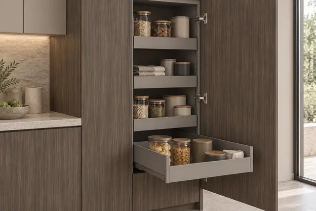 Bring the pantry forward: close-up concept render of cabinet storage