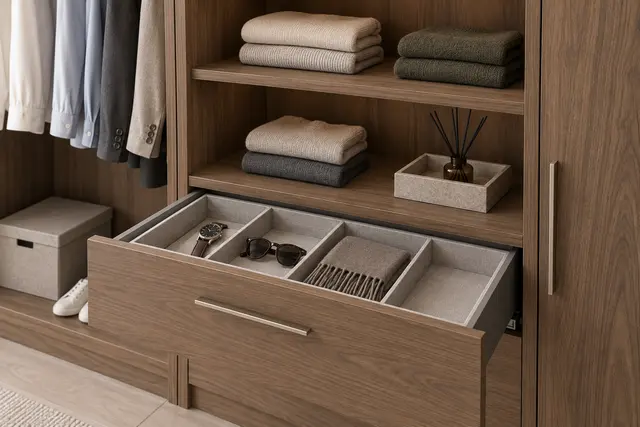 Make room for small pieces: close-up concept render of cabinet storage