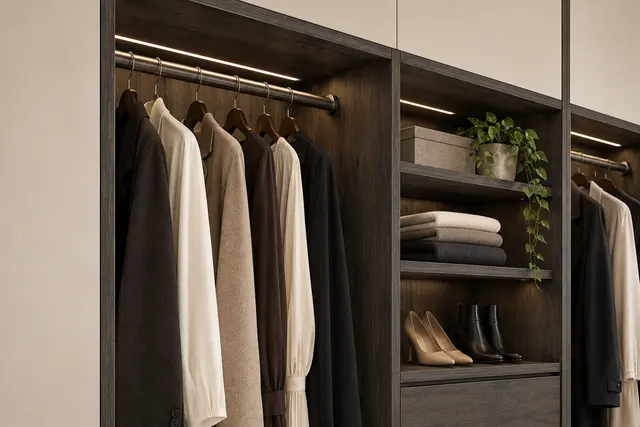 Leave space for the clothes: close-up concept render of cabinet storage